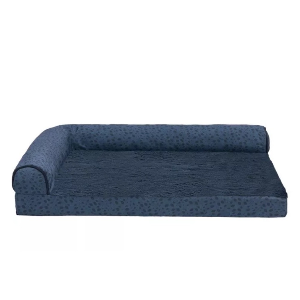 FurHaven Plush Fur & Almond Print Orthopedic Deluxe L-Chaise Sofa Cat & Dog Bed